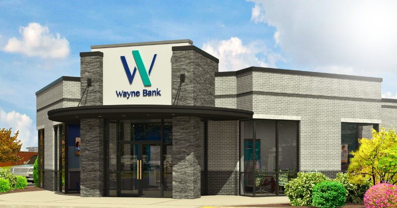 an exterior rendering of Wayne Bank's Richmond-Eastside branch on a sunny day