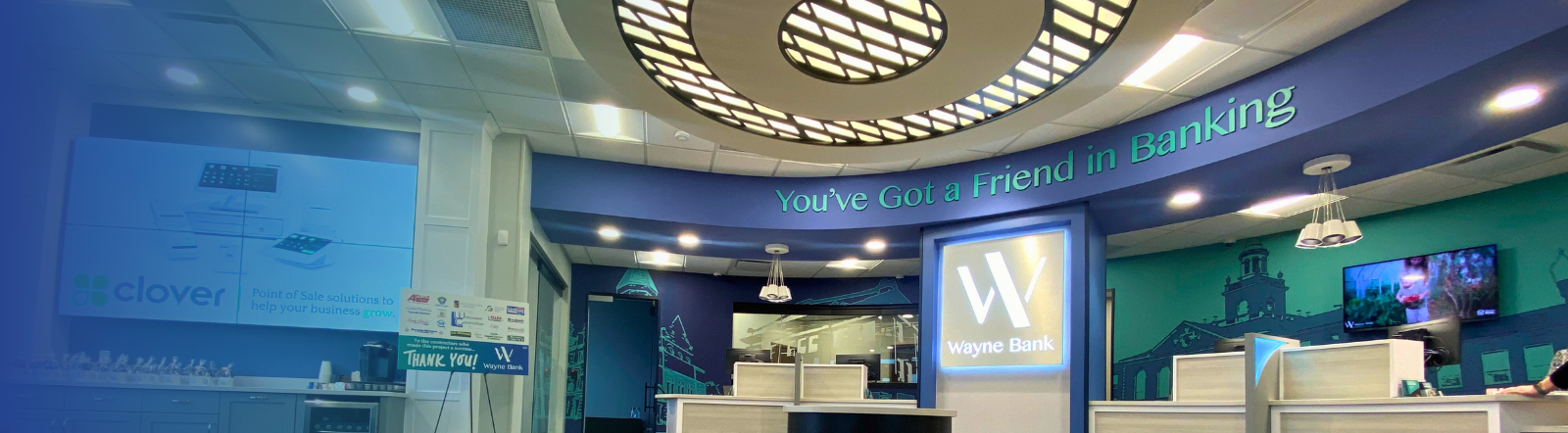 a sleek, modern interior picture of Wayne Bank's Richmond-Eastside branch