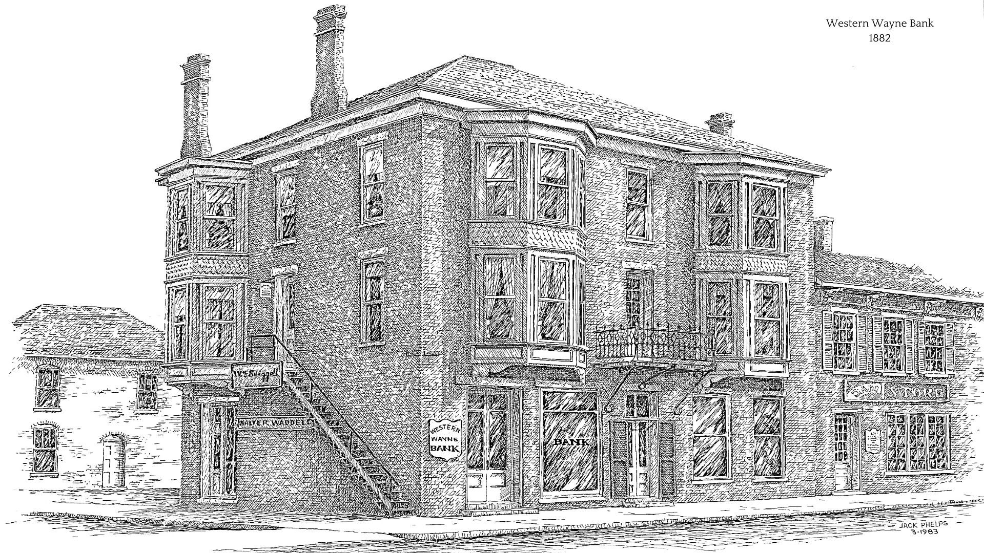 hand drawn western wayne bank 1882