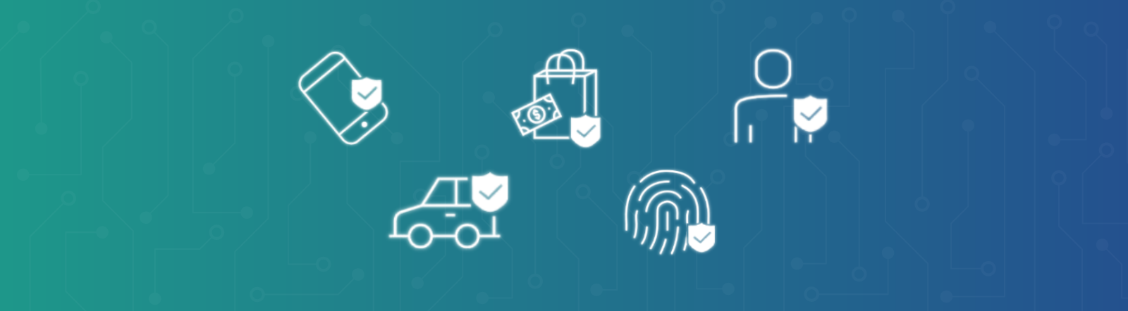 icons featuring a smartphone, a shopping bag, a person, a vehicle, and a fingerprint